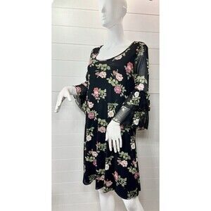 Espresso Semi Sheer Floral Ruffle Dress Shift Womens XL Friends Style Fairy